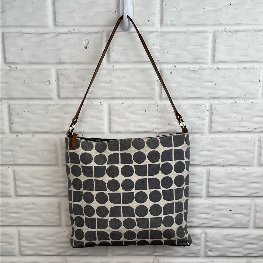KATE SPADE NEW YORK VINTAGE GEOMETRIC FABRIC LEATHER SHOULDER BAG MADE IN ITALY
